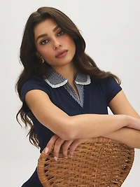 Cotton-Blend Johnny Collar Top