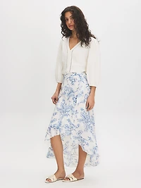Floral Ruffle High-Low Midi Skirt