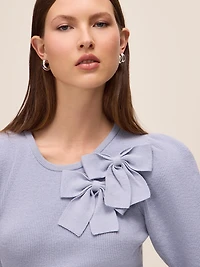 Double Bow Puff Sleeve Sweater