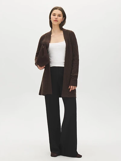 Long Cable Knit Open Cardigan