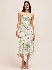 Robe mi-longue en mousseline à motifs floraux