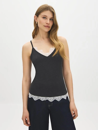 Spaghetti Strap Lace Hem Top