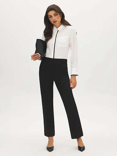 Faux Leather Trim Blouse