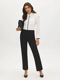 Faux Leather Trim Blouse