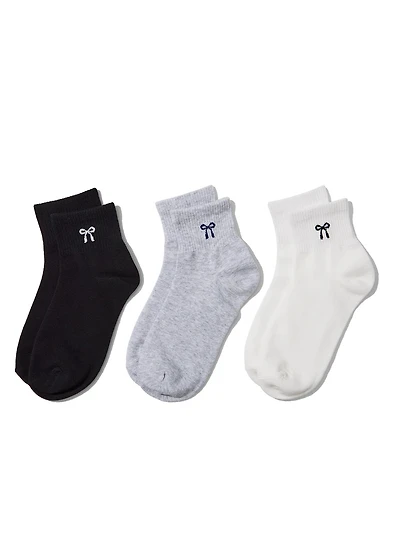 3-Pack Ankle Socks with Bow Detail