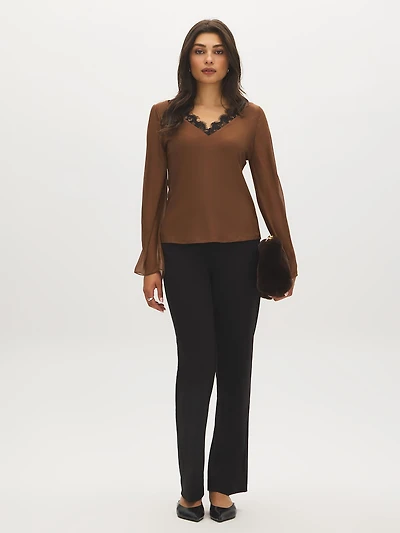 Lace Trim V-Neck Top