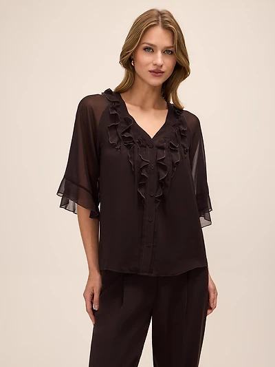 Blouse à manches courtes et volants