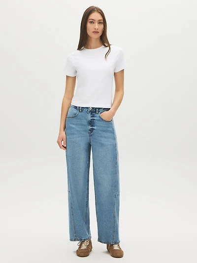 Curved Wide-Leg Denim Pant