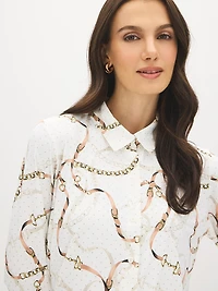 Chain Print Button-Up Blouse