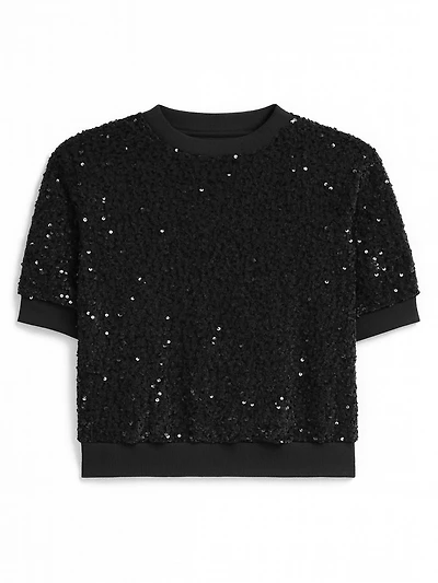 Chandail en velours à paillettes avec manches aux coudes