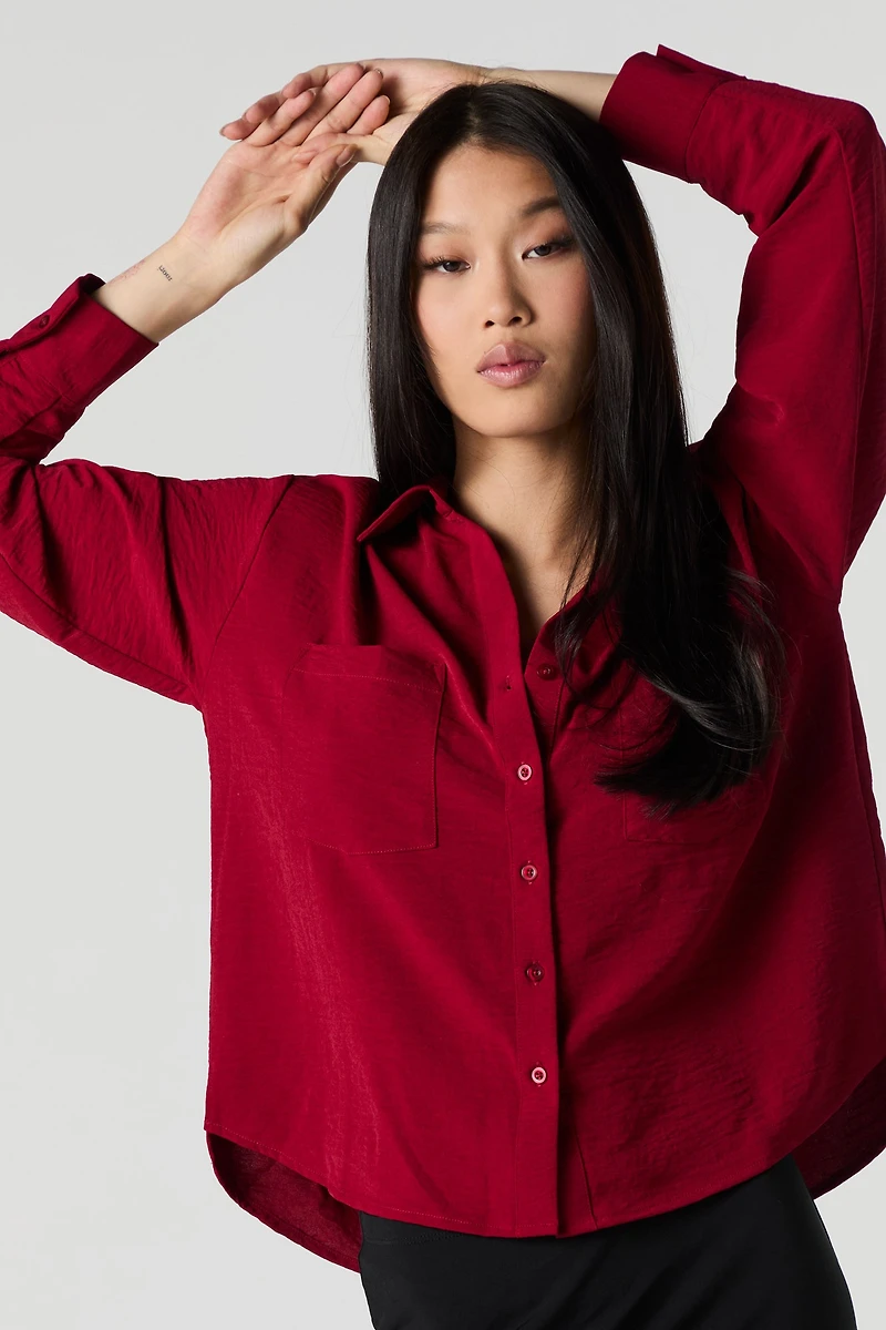 Flowy Long Sleeve Button-Up Top