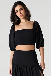 Smocked Puff Sleeve Crop Top