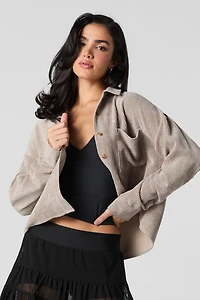 Corduroy Button-Up Cropped Long Sleeve Top