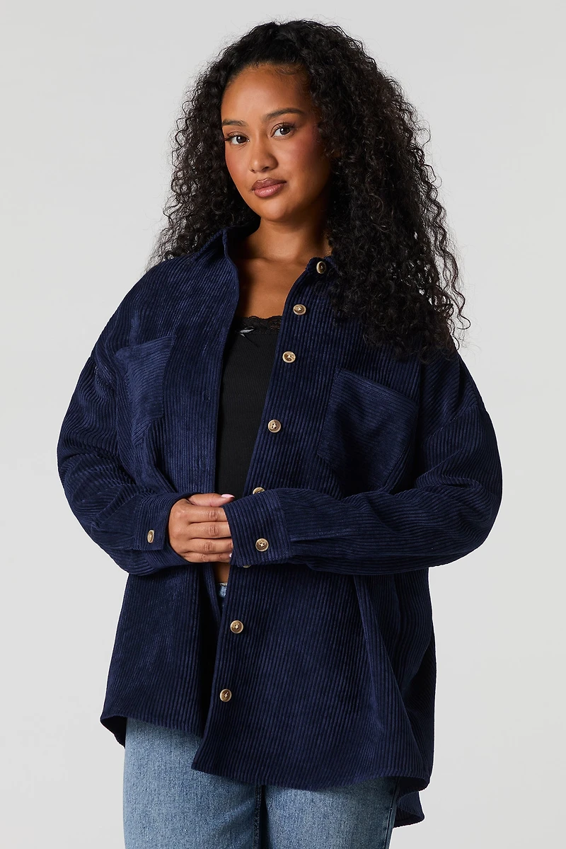 Corduroy Button-Up Long Sleeve Top