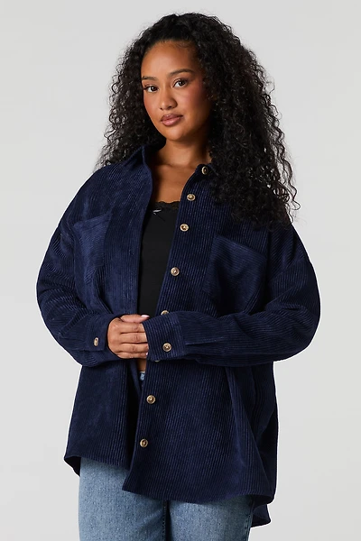 Corduroy Button-Up Long Sleeve Top