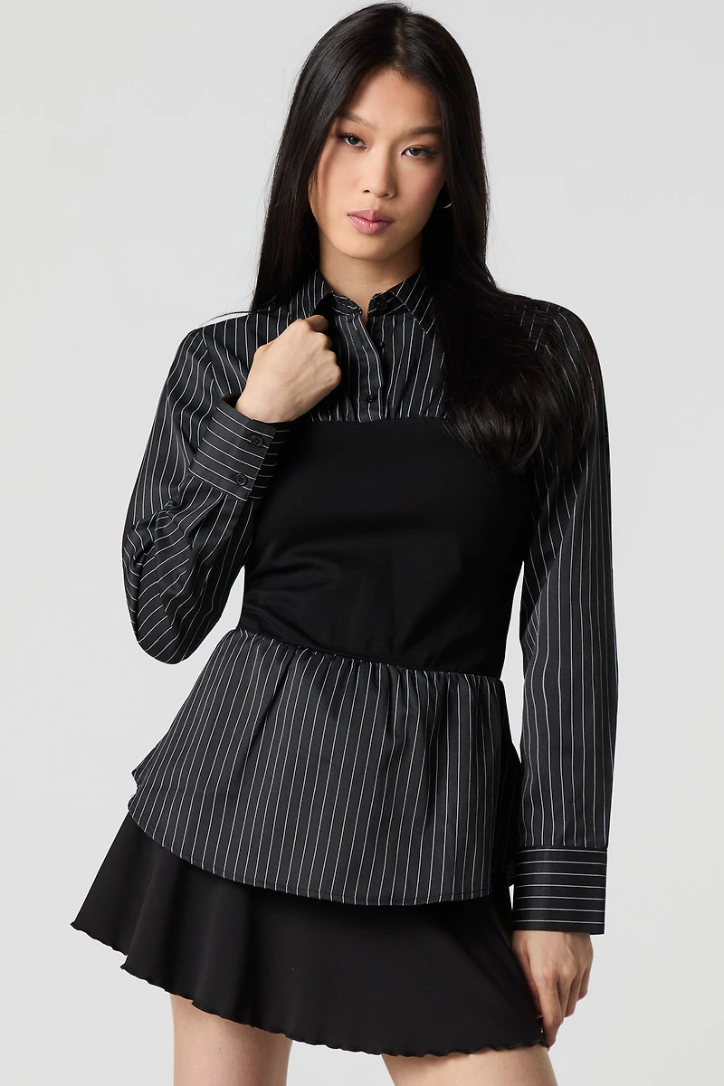 Two Tone Long Contrast Button-Up Top