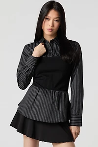 Two Tone Long Contrast Button-Up Top