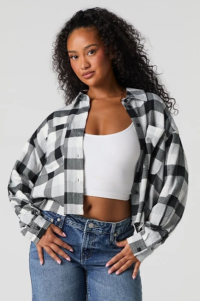 Plaid Cropped Button-Up Top