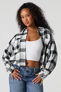 Plaid Cropped Button-Up Top