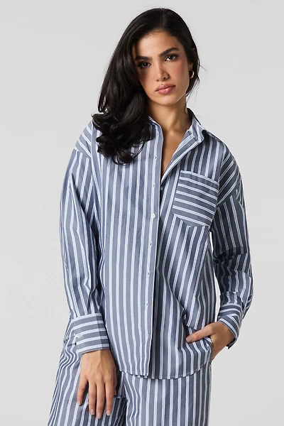 Poplin Button-Up Long Sleeve Top