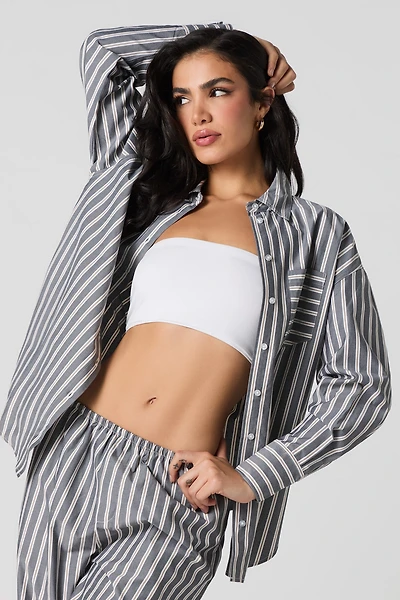Poplin Button-Up Long Sleeve Top