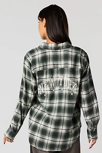 Embroidered Flannel Button-Up Top