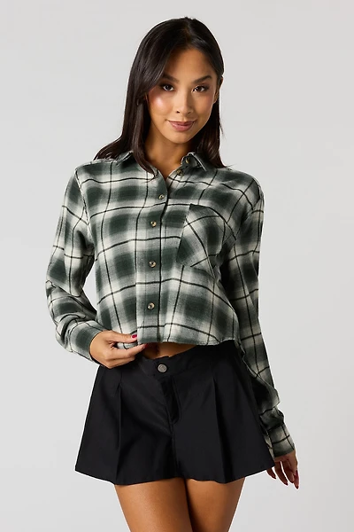 Flannel Cropped Button-Up Top