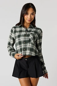 Flannel Cropped Button-Up Top