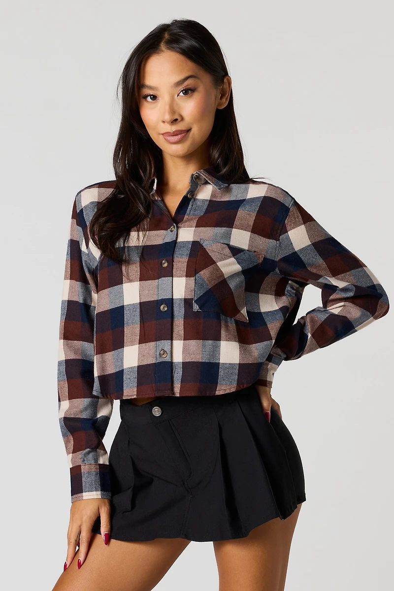 Flannel Cropped Button-Up Top