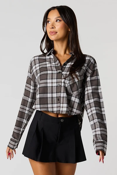 Flannel Cropped Button-Up Top
