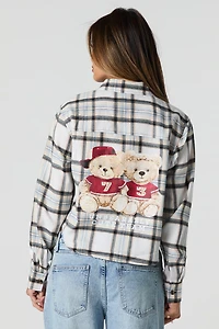 Graphic Plaid Cropped Button-Up Top