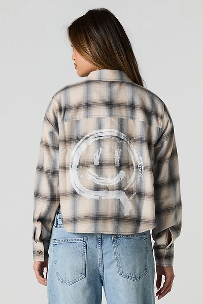 Graphic Plaid Cropped Button-Up Top