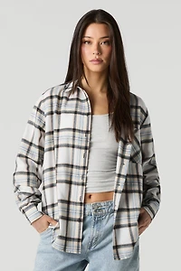 Plaid Flannel Long Sleeve Button-Up Top