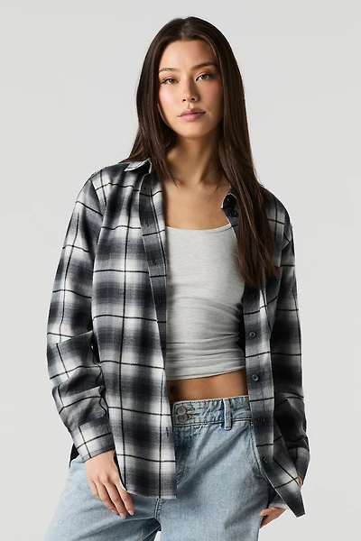 Plaid Flannel Long Sleeve Button-Up Top