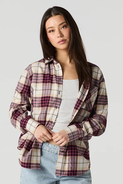 Plaid Flannel Long Sleeve Button-Up Top