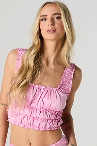 Satin Ruffled Cropped Tank