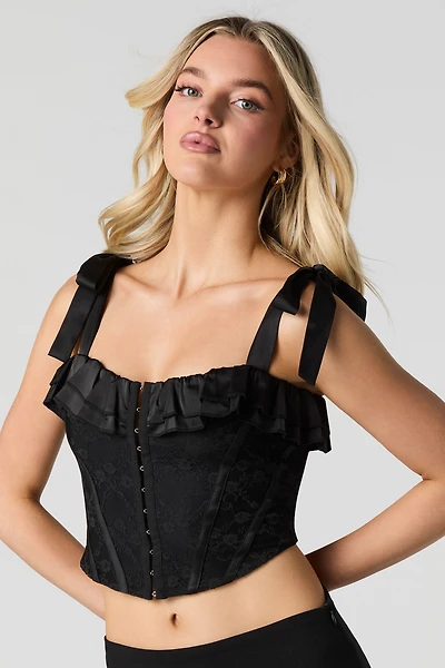 Floral Lace Hook Tie Strap Corset Top