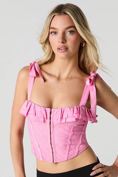 Floral Lace Hook Tie Strap Corset Top