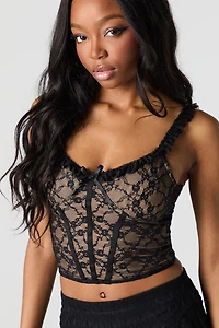 Débardeur corset volanté fleuri en dentelle