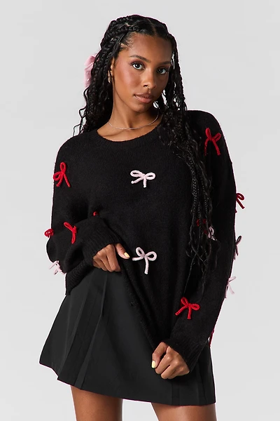 3D Bow Mossy Knit Sweater