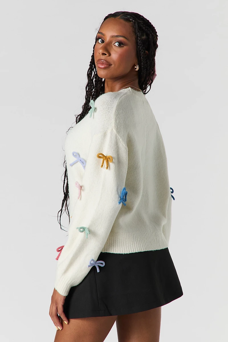3D Bow Mossy Knit Sweater