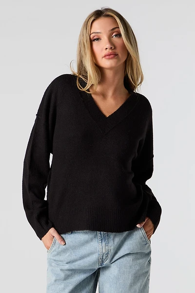 Mossy Knit V-Neck Sweater