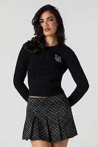 Embroidered Cable Knit Sweater