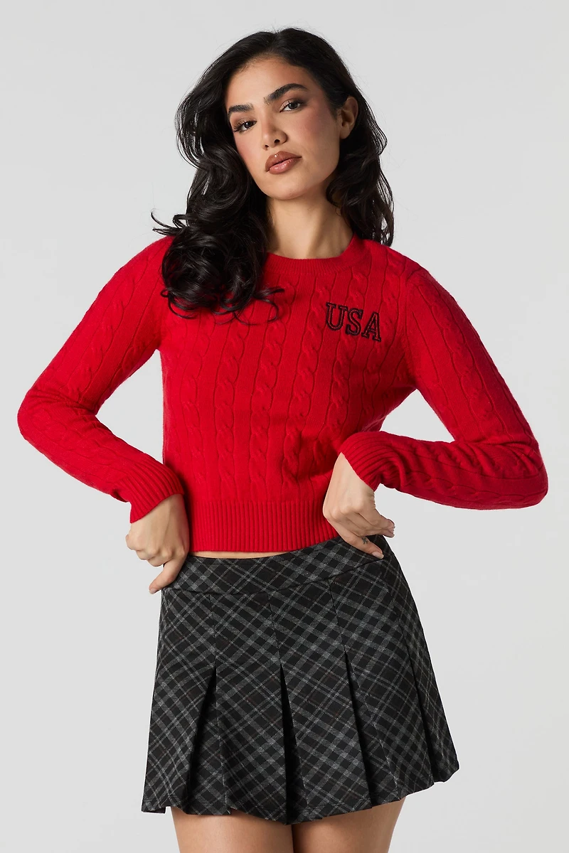 Embroidered Cable Knit Sweater