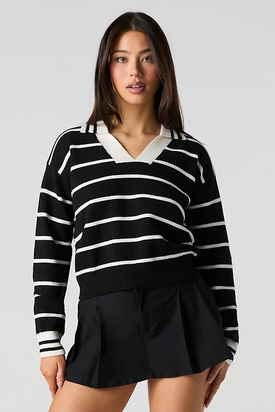 Striped Knit Collared Sweater