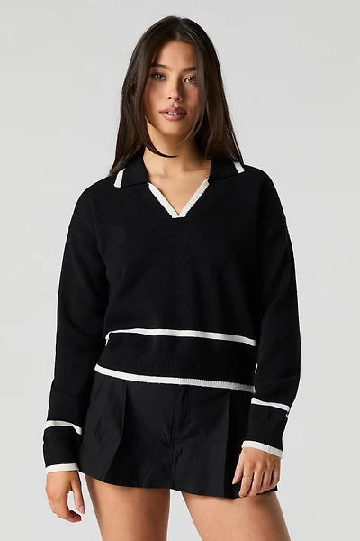Striped Knit Collared Sweater