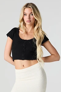 Scalloped Knit Button Front Crop Top