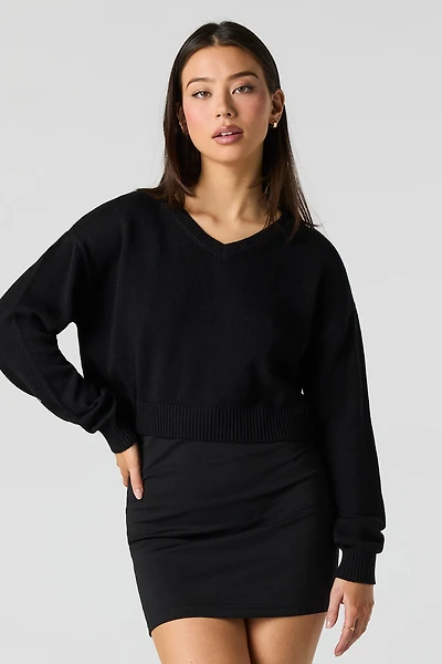 Cropped V-Neck Sweater