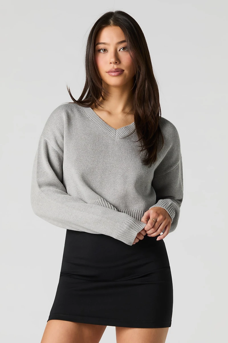 Cropped V-Neck Sweater