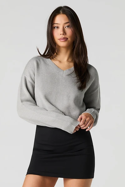Cropped V-Neck Sweater